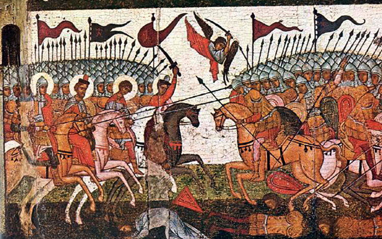 Битва суздальцев и новгородцев в 1170 г. (фрагмент иконы)
