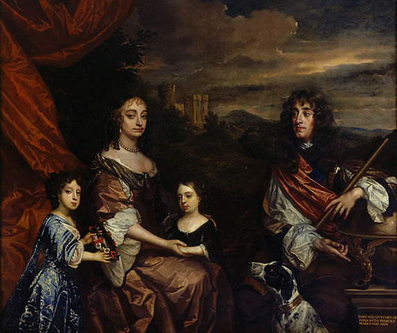 Анна в центре, сестра Мария — слева c родителями. Худ. Питер Лели и Бенедетто Дженнари Младший. (1668-85 гг.)