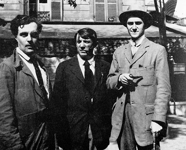 Модильяни, Пикассо и Андре Сальмон возле входа в «Ротонду» (1916)