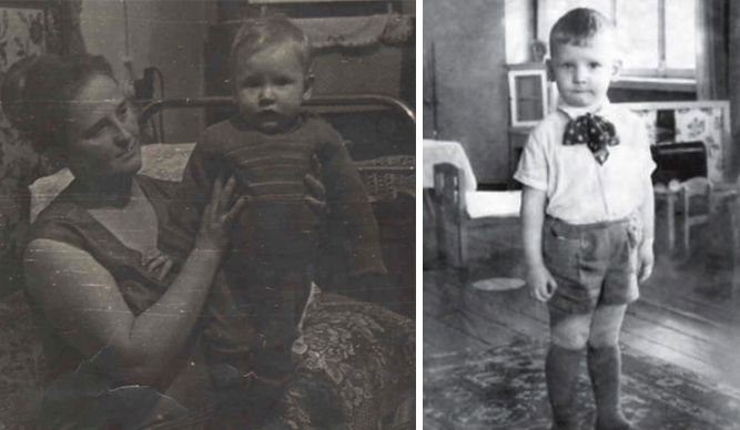 Александр Бурков в детстве (слева с мамой)