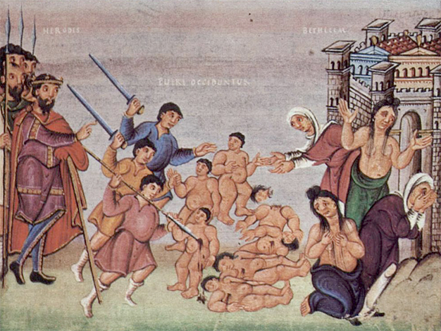 «Избиение младенцев» изображение 10 века. Ирод слева