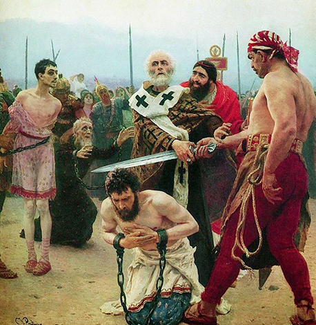 «Николай Мирликийский избавляет от смерти трёх невинно осуждённых». Илья Репин (1888)