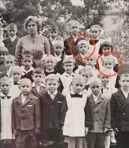 Николай Лукинский в 4 классе (выделены он и будущая жена)