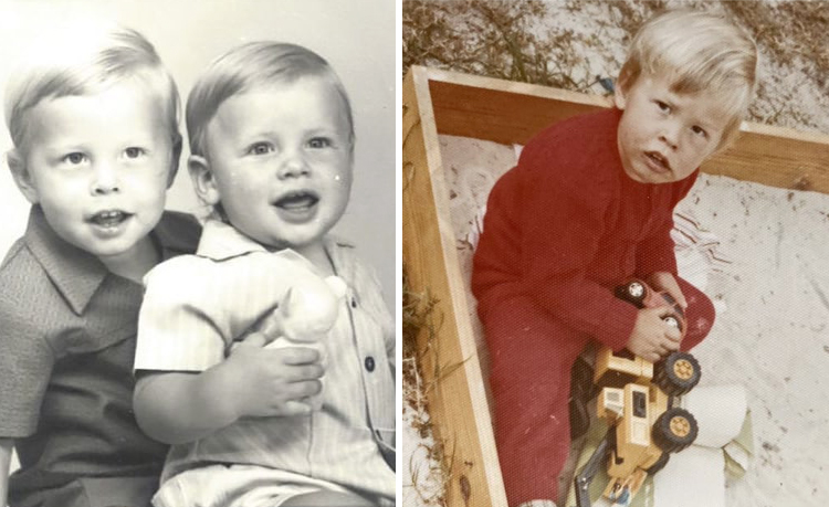 Илон Маск в детстве (слева с братом Кимбалом)