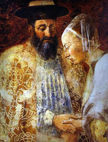 Соломон и царица Савская. Фреска Пьеро делла Франческа из базилики Сан-Франческо