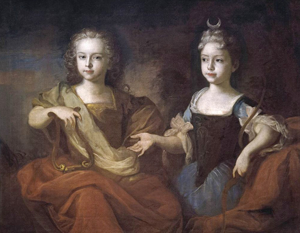 Портрет Петра II и его сестры Натальи в образе Аполлона и Дианы. Худ. Луи Каравак (1722 г.)