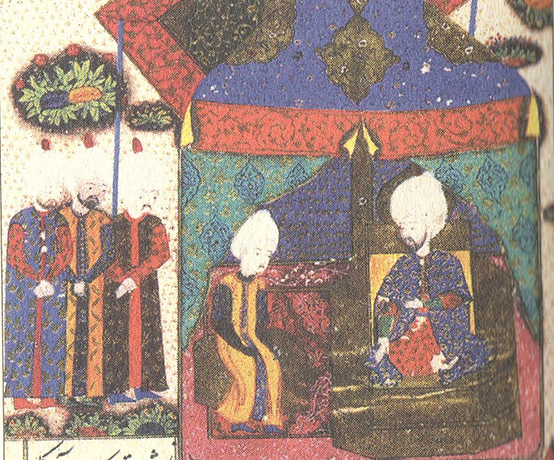 Османская миниатюра, изображающая Сулеймана Великолепного со своим сыном Шехзаде Баязидом